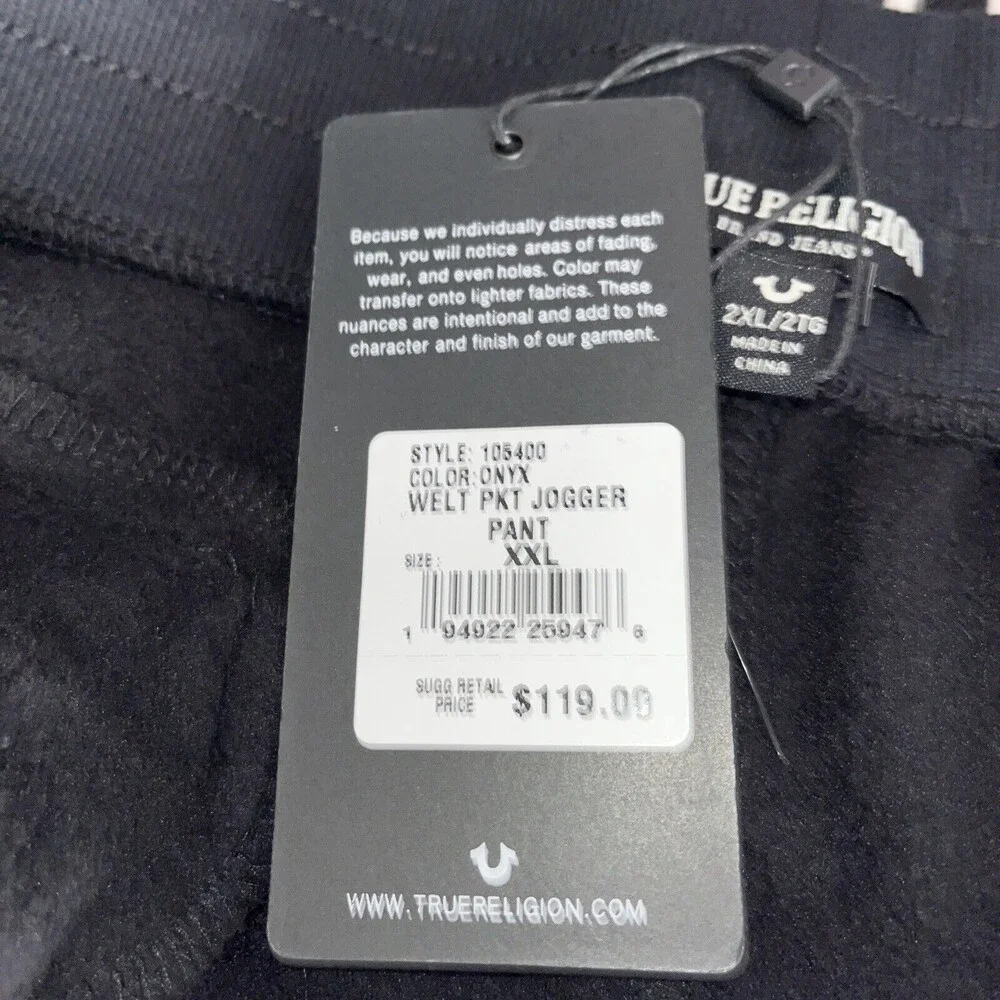 True Religion Welt Pocket Jogger Onyx Black logo-print Size XXL NWT